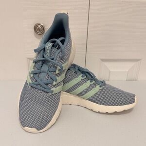 adidas Women’s Blue Knit Sneakers with Mint Stripes worn once
